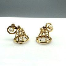 Vintage Birdcage Bell Dangle Earrings, 12K GF Screw Back with Pearl Clapper, Ele - £57.58 GBP