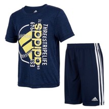 Adidas Boys Poly Melange Tee Shirt &amp; Shorts Set Outfit Sz 4 5 - £17.54 GBP