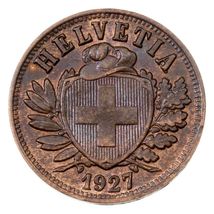1927 Switzerland 2 Rappen Coin in AU Condition, KM 4.2 - $67.89 CAD