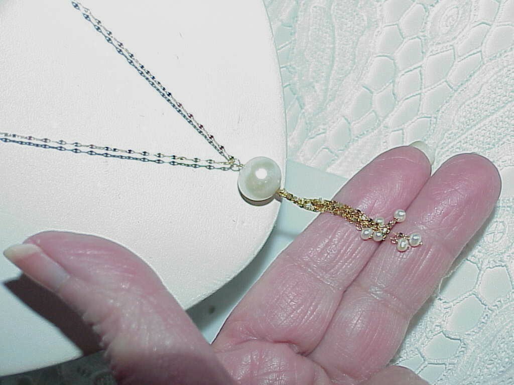 14k Yellow Gold Pearl Chain Necklace w/ Pearl Chandelier Dangles 20&quot; 2.8... - $386.09