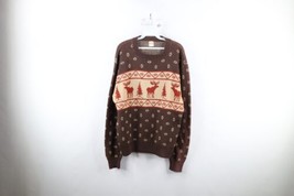 Vintage 60s 70s Streetwear Mens Large Christmas Elk Fair Isle Knit Sweater USA - £61.12 GBP