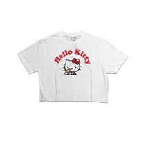 Women Junior&#39;s White Hello Kitty Sanrio Cute Crop Cat Top T-Shirt XL NEW - £9.95 GBP