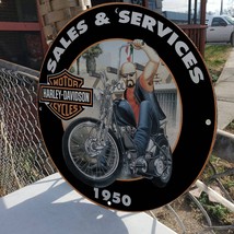 Vintage 1950 Harley Davidson Motorcycles Sales &amp; Service Porcelain Gas-Oil Sign - £98.32 GBP