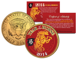 2014 Chinese New Year Year Of The Horse 24K Gold Plated Jfk Half Dollar Us Coin - £6.77 GBP