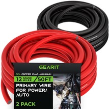 GearIT 12 Gauge Wire (50ft Each - Black/Red) Copper Clad Aluminum CCA - Primary  - £18.09 GBP