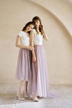 Gray High Waisted Tulle Maxi Skirt Plus Size Bridesmaid Tulle Skirt with Train image 8