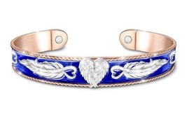 Guardian Angel Solid Copper Blue Enamel Engraved Always By My Side Cuff Bracelet - £64.10 GBP