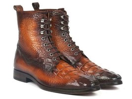 Paul Parkman Mens Shoes Boots Brown Crocodile Embossed Paul Parkman BT74... - $499.99