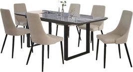 Cosmic Homes Dining Table Set for 6 in Black with Beige Chair | Chaise d... - £1,452.39 GBP
