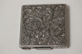 Antique Etched Ornate 800 Silver Powder Makeup Compact Box Made in Italy (70 Gr) - £175.44 GBP
