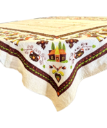 VTG Linen Flax Tablecloth 54x80 Pennsylvania Dutch Folk Art Farmhouse Co... - £15.80 GBP