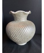 Vintage Shawnee Pottery Round 6&quot; Vase Cream Gold Swirl Speckle Ruffle MC... - $19.30