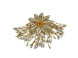 Gold Sequins Beads Floral Flower Embroidered Patch Sewing Applique Singl... - £11.79 GBP