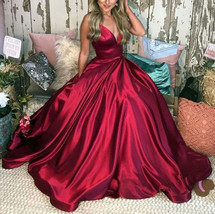 Spaghetti Straps Dark Red Long Prom Dresses Evening Gown - $129.99