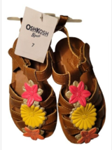 Girls/Toddler OshKosh B&#39;&#39;Gosh Sandals Peach Yellow Flowers Size 7 Toddler HANA2 - £12.34 GBP