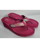 Coach Womens Jaicee Poppy Beach Plaid Pink Flip Flops Wedge Sandals Size 9B - £23.69 GBP