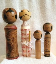 4 Japan KOKESHI Dolls Vintage &amp; Contemporary Wood Handpainted 1 is a Scroll Doll - £47.16 GBP