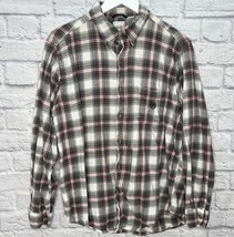 Chaps Mens 100% Cotton Plaid Flannel Button Down Shirt Size XL Gray Red ... - £15.60 GBP