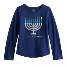 NEW Girls Happy Hanukkah Glitter Menorah Graphic Tee longsleeve shirt sz 4T or 5 - £7.13 GBP