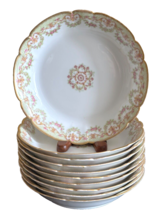 Antique Limoges France LS&amp;S New York Set of 10 Pink Roses Rim Soup Bowl Plates - £193.84 GBP