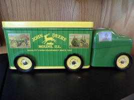 John Deere Collectible Tin Semi Truck Turning Wheels Double Removeable Lid Top - £6.59 GBP