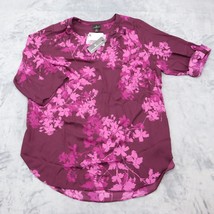 Worthington Shirt Womens 0X Purple 3/4 Sleeve Roll Tab Round Neck Floral Blouse - £20.10 GBP