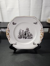 Royal Chelsea England Black Transfer &amp; Gold Farm Scenes Cake Plate 9.5&quot;   1940s - $27.91