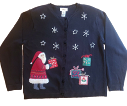 Talbots Sweater Womens Petite L Santa Embroidered Ramie Blend 90s Ugly B... - £36.89 GBP