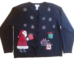 Talbots Sweater Womens Petite L Santa Embroidered Ramie Blend 90s Ugly B... - £36.75 GBP