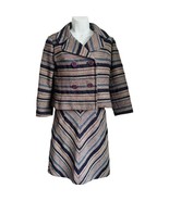 Vintage Purple Blue Tan Striped Tweed Skirt Suit Japanese 90s 6 Cynsia C... - $93.81 CAD