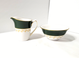 Spode Green Velvet Creamer &amp; Open Sugar Bowl Set Gold Trims and Design Y7869 EUC - £26.85 GBP