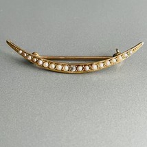 Antique Victorian 10k Gold Diamond And Pearls Crescent Moon Art Nouveau Brooch - £148.02 GBP