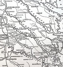 Map 1866 Civil War Rival Routes To Richmond Victorian Military Rebellion... - $39.99