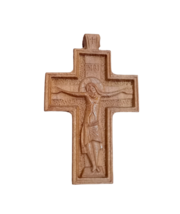 2&quot; Mount Athos Wooden Greek Orthodox Carved Jesus Crucifix Pendant Cross 4.8cm - £6.87 GBP