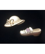 (2) Vintage TONA Brooches Shoe w/1 Cent Coin Replica &amp; Hat w/Crystal Rhi... - £10.72 GBP