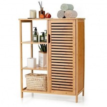 Bamboo Bathroom Storage Cabinet with Single Door-Natural - Color: Natural - $2,739.11 MXN