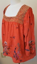 Johnny Was Lucy Artisan Floral Embroidered Blouse Sz-2X  Sand Stone 100% Cotton - £119.50 GBP