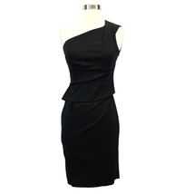 NEW Escada Womens EU 32 US 2 Cocktail Dress LBD Silk Peplum One Shoulder Black - £232.00 GBP
