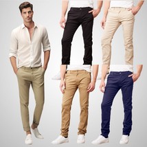 Mens Chino Pants Cotton Stretch Slim Fit Belt Zip Fly Trouser Casual Wor... - €16,59 EUR