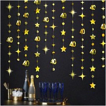 Golden Glittering 40th Birthday Celebration Set: Shimmering Starry Garland, Meta - $41.57