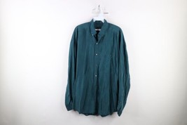 Vtg 90s Streetwear Mens Large Baggy Fit Silk Collared Button Down Shirt Green - £35.46 GBP