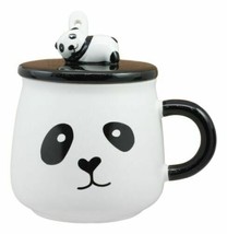 China Giant Panda Bear Ceramic Coffee Tea Mug Drink Cup With Spoon And Lid 14oz - £15.22 GBP