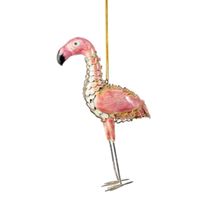 Pink Flamingo Bird Articulated Cloisonne Metal Christmas Tree Ornament A... - $42.98