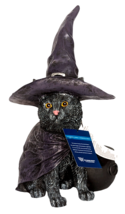 Large Black Cat with Witch Hat and Cape LED Light Up Cauldron 15&quot; Kitten - $36.58