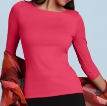 Judy P Sabrina Neck Top Size XL 3/4 Sleeve Pink Coral Shirt Double Front... - $29.00