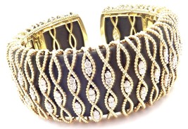 Authentic! Roberto Coin 18k Yellow Gold Diamond Ebony Wood Cuff Bangle B... - £6,380.07 GBP