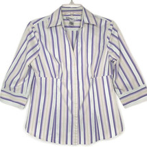 G.H. Bass &amp; CO Womens Blouse Size M 3/4 Sleeve Button Front Stripe V-Neck - $12.97