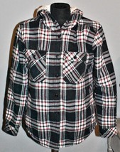 Boston Traders Black &amp; Red Plaid Hooded Button Down Shirt Jacket Sherpa Sz Small - £18.24 GBP