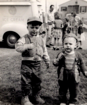 1951 BW Photo 2 boys eating Excellent French Ice Cream Truck Children - £15.19 GBP