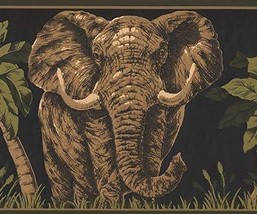 Concord Wallcoverings Wallpaper Border Animals Pattern Dark Moss Jungle Elephant - £30.01 GBP